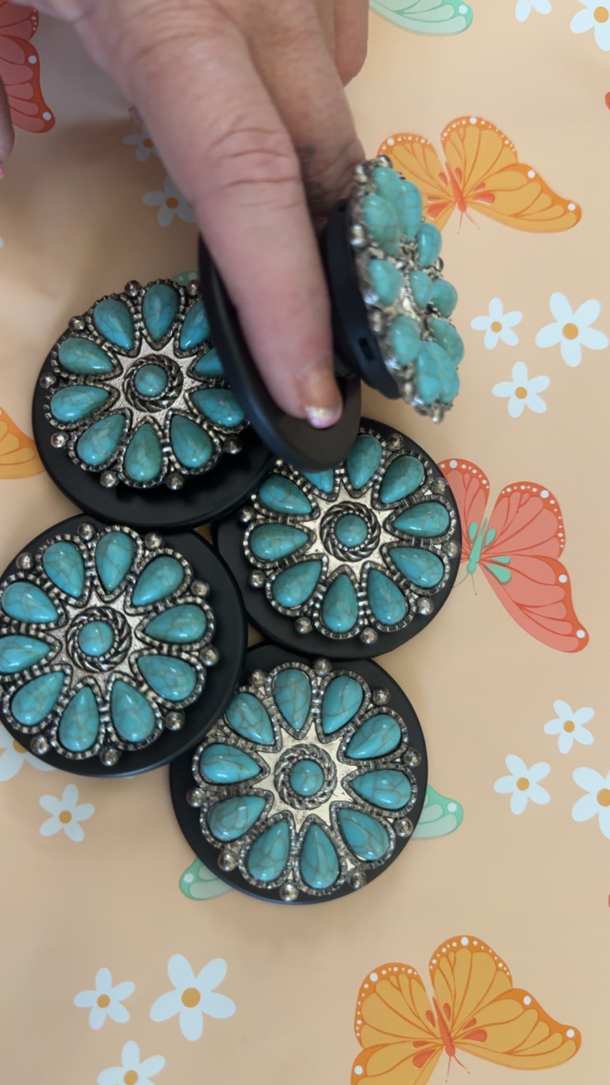 Turquoise Concho Magnetic Phone Holder: Western Rodeo Bling