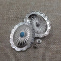Silver Concho, Turquoise, Oval, Freshies, Aztec Bull, Supply, Southwest, Vintage