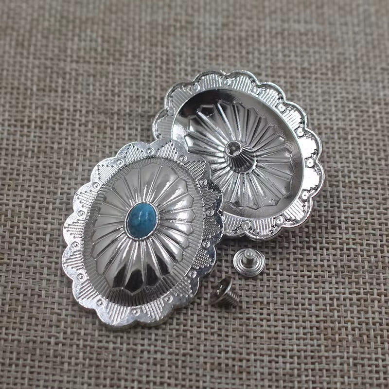 Silver Concho, Turquoise, Oval, Freshies, Aztec Bull, Supply, Southwest, Vintage