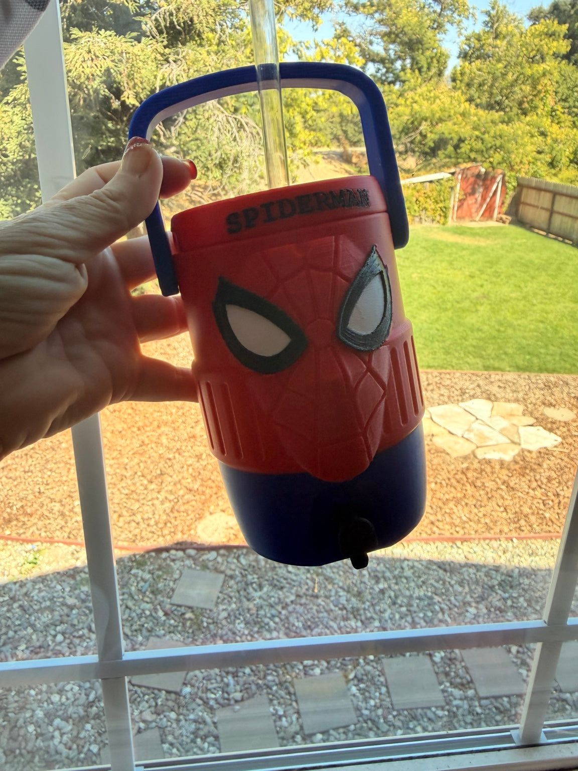 Spider Hero 3D Printed Can Cooler | Handled Drink Holder with Lid & Straw | Comic Inspired Tumbler