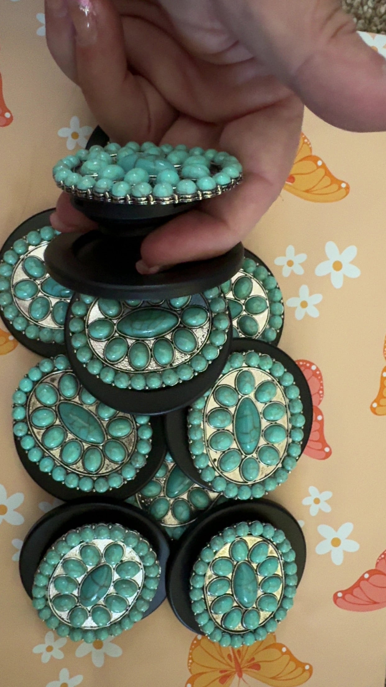 Turquoise Concho Magnetic Phone Holder: Western Rodeo Bling