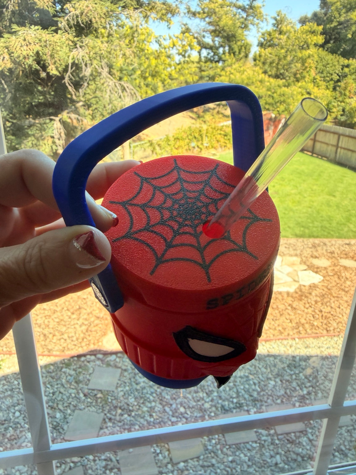 Spider Hero 3D Printed Can Cooler | Handled Drink Holder with Lid & Straw | Comic Inspired Tumbler
