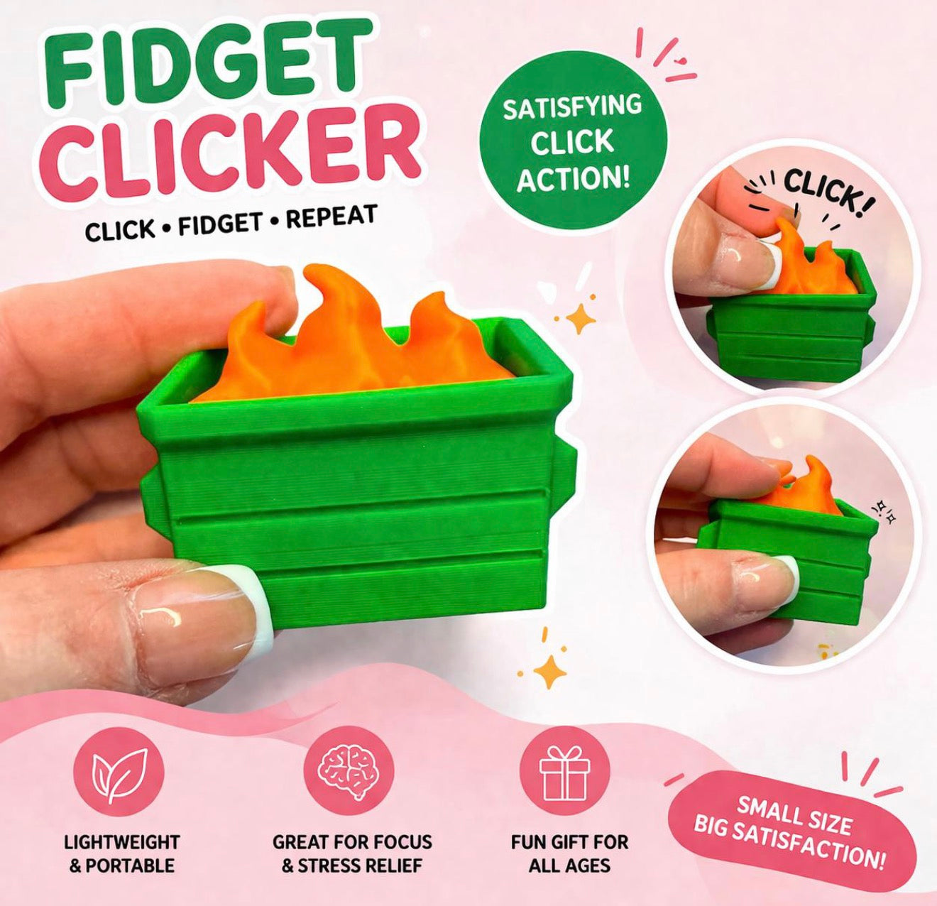 Dumpster Fire Fidget Clicker – Funny Stress Relief Toy, Pocket Size Desk Fidget, Satisfying Click Toy, Unique Gift Idea