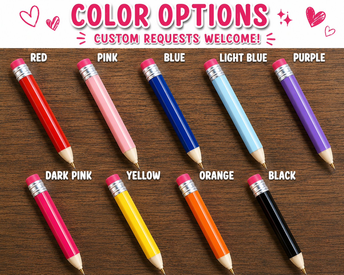 Jumbo 3D Printed Pencil Pen – Oversized Novelty Ballpoint Pen – Teacher Gift – Fun Desk Accessory – Custom Color Pen