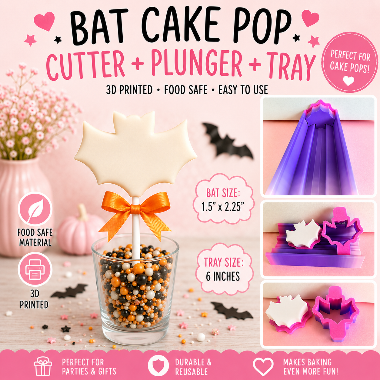 Bat Shaped Cake Pop Cutters/Pusher/Tray