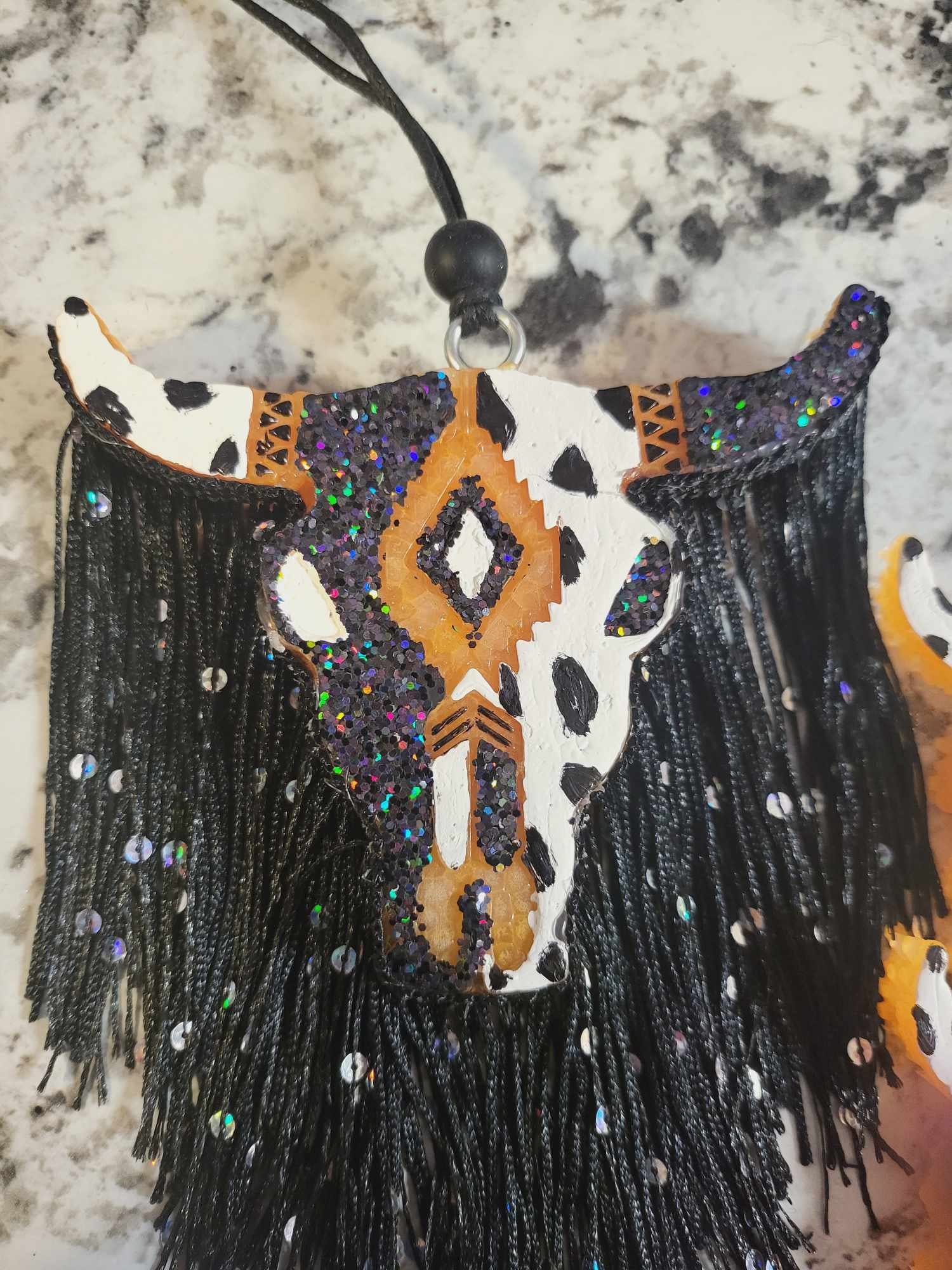 Aztec Bull Car Freshie: Cow Print Western Halloween Decor