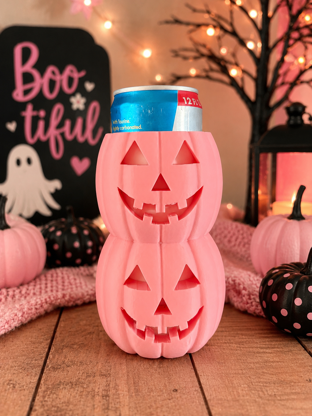 Jack O' Lantern Can Cooler | 3D Printed Halloween Can Holder | Fits 12oz Standard & Skinny Cans | Cute Pumpkin Drink Sleeve