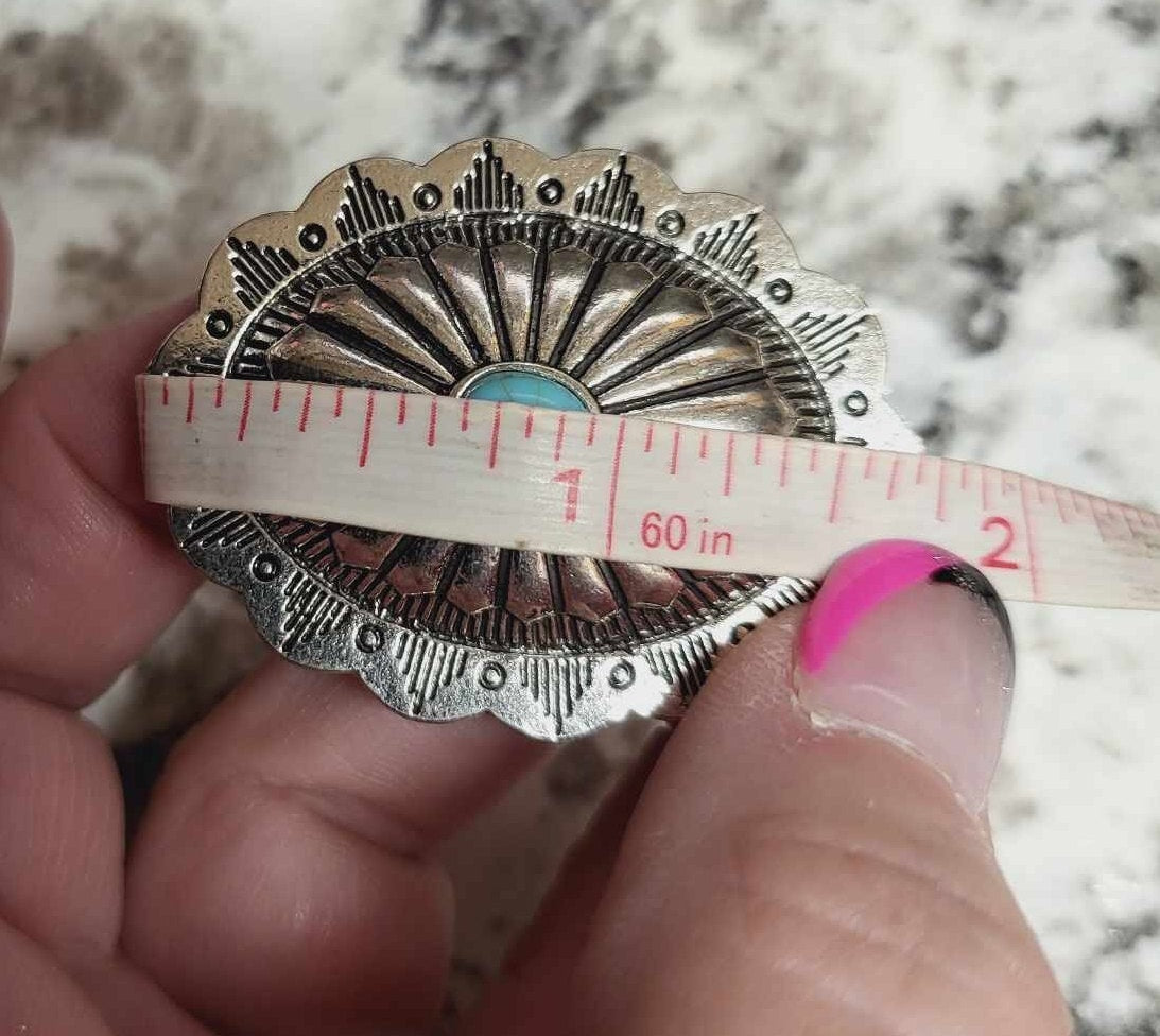 Silver Concho, Turquoise, Oval, Freshies, Aztec Bull, Supply, Southwest, Vintage