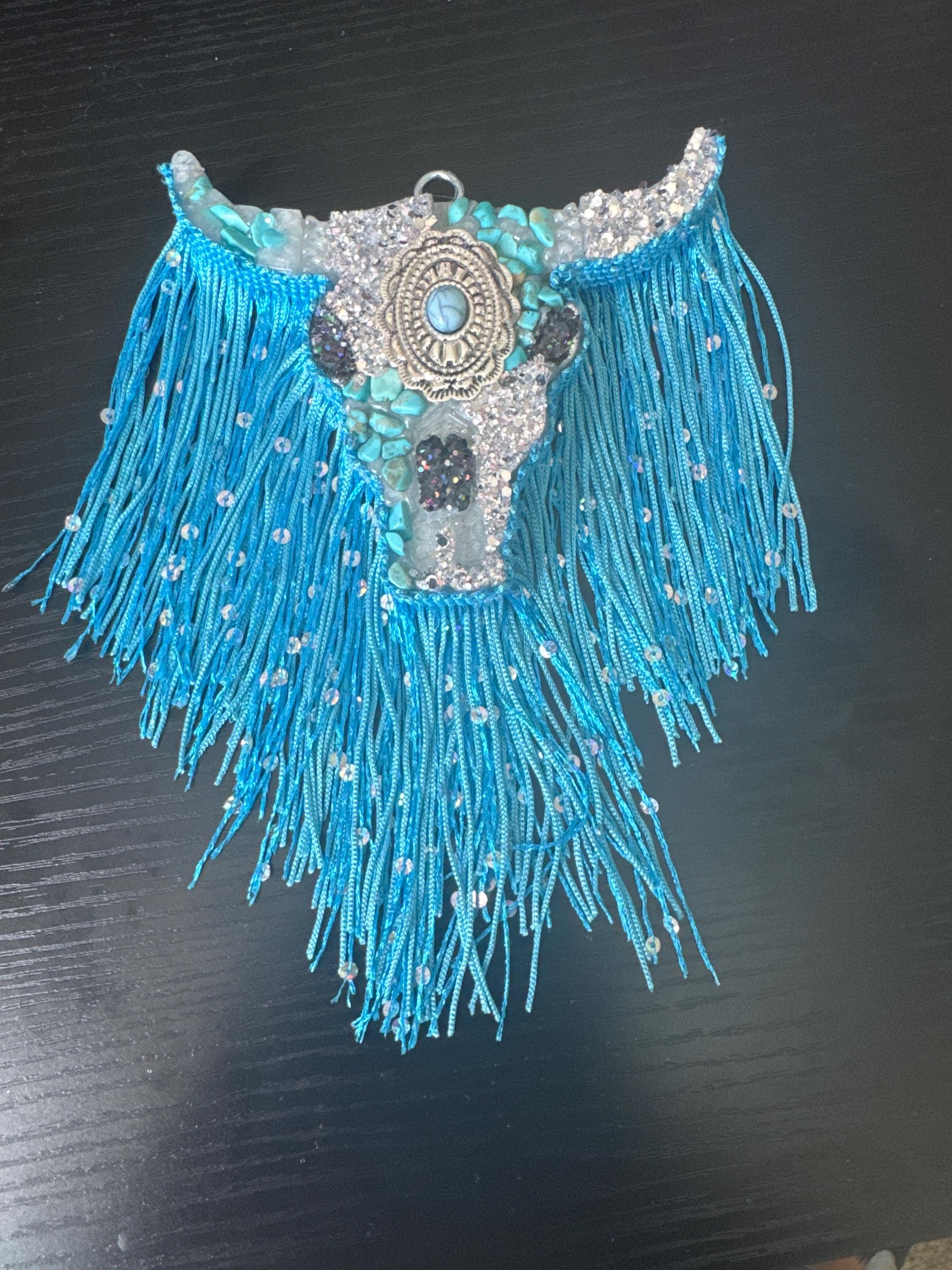 Glitter Custom Car Freshie, Western, Medium Aztec Bull, Turquoise