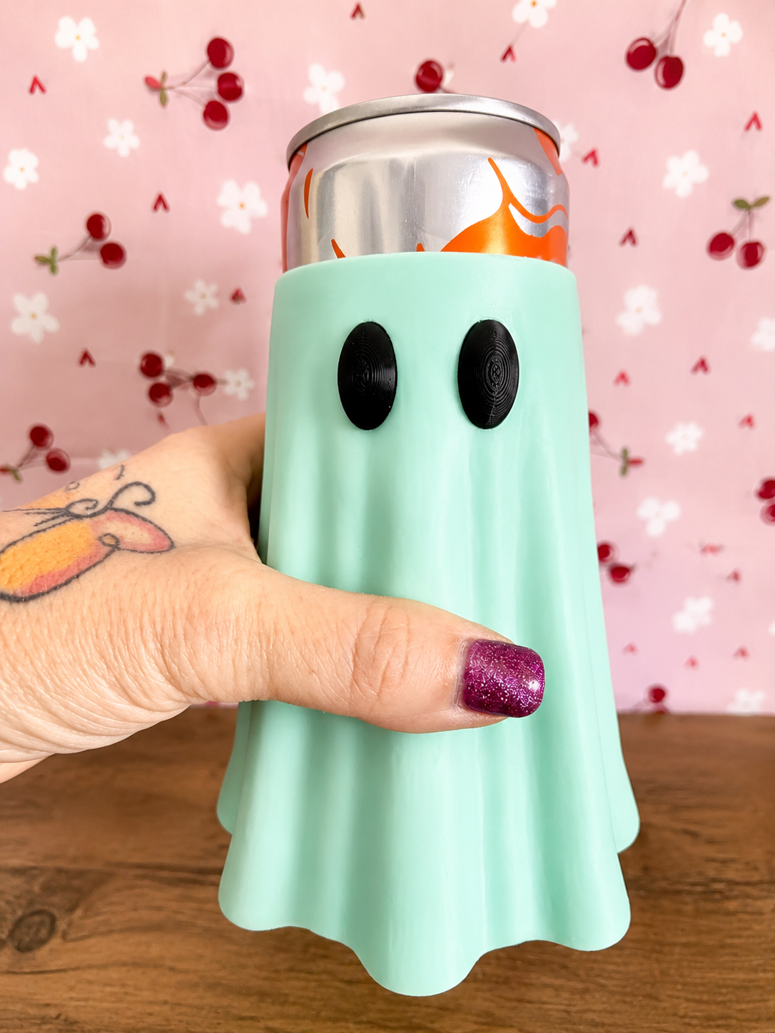Ghost Shaped Pink/Mint Green/White Can Coolers