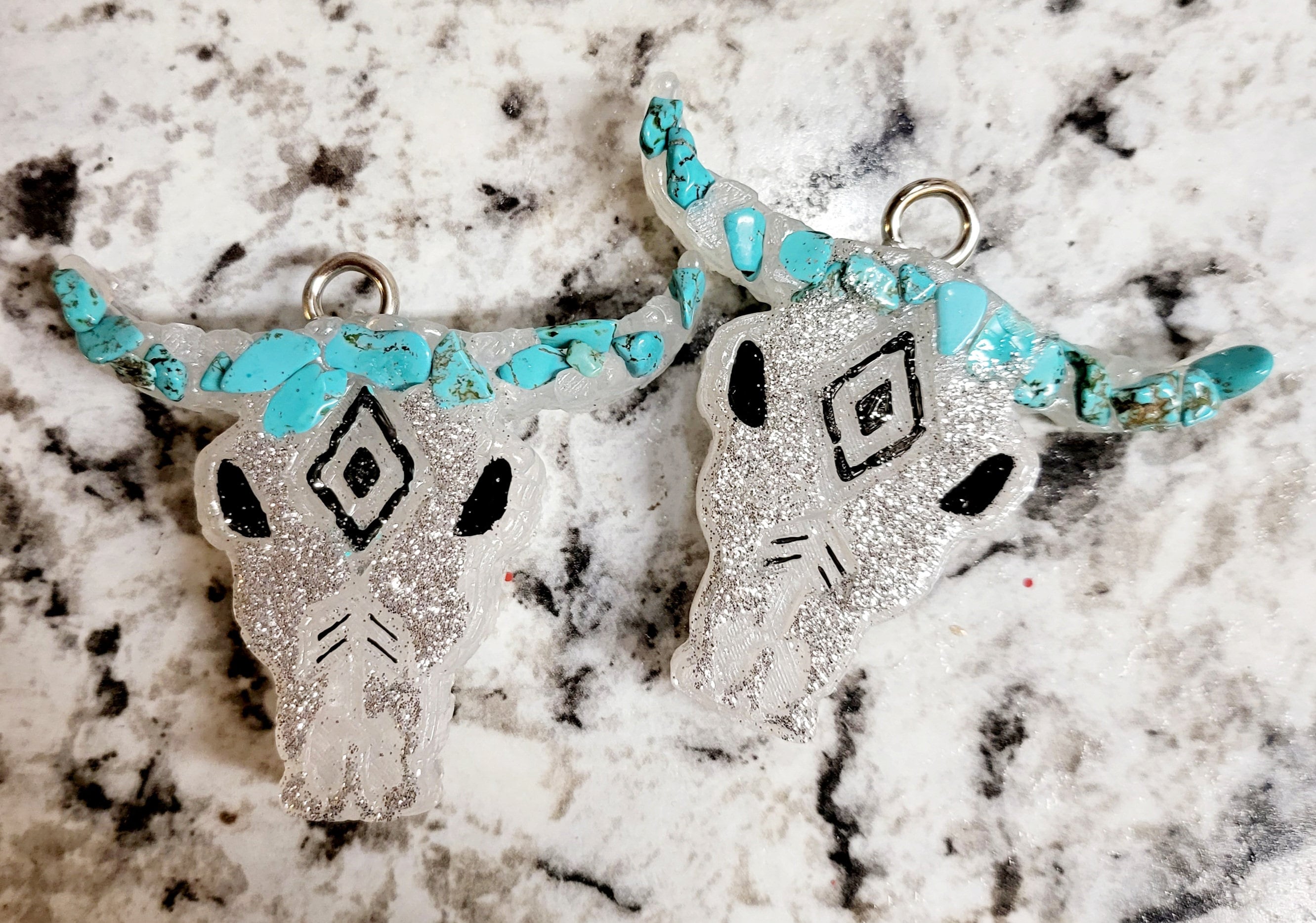 Vent Clips, set of 2, Custom Car Freshie, Western, Aztec Bull, Turquoise