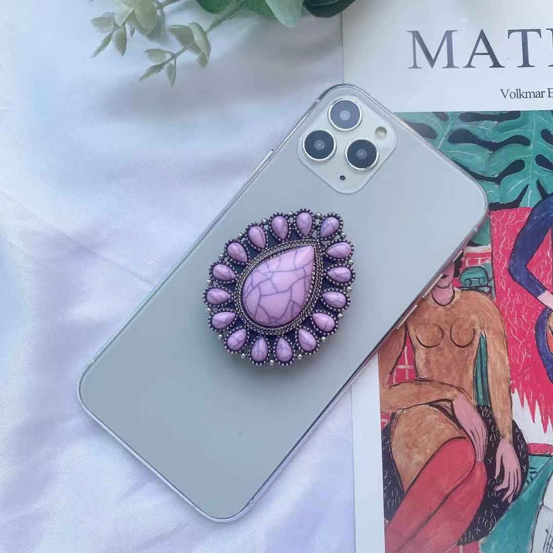 Western Rodeo Phone Holder: Pink Stone Replica, Concho Bling