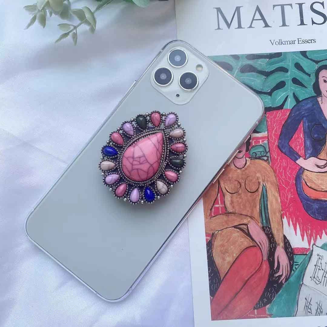 Western Rodeo Phone Holder: Pink Stone Replica, Concho Bling