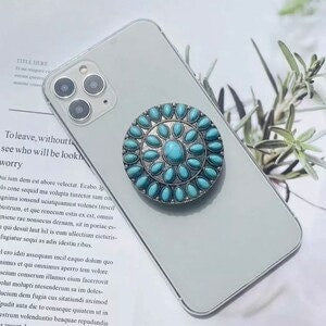 Turquoise Concho Phone Holder, Western Rodeo Bling
