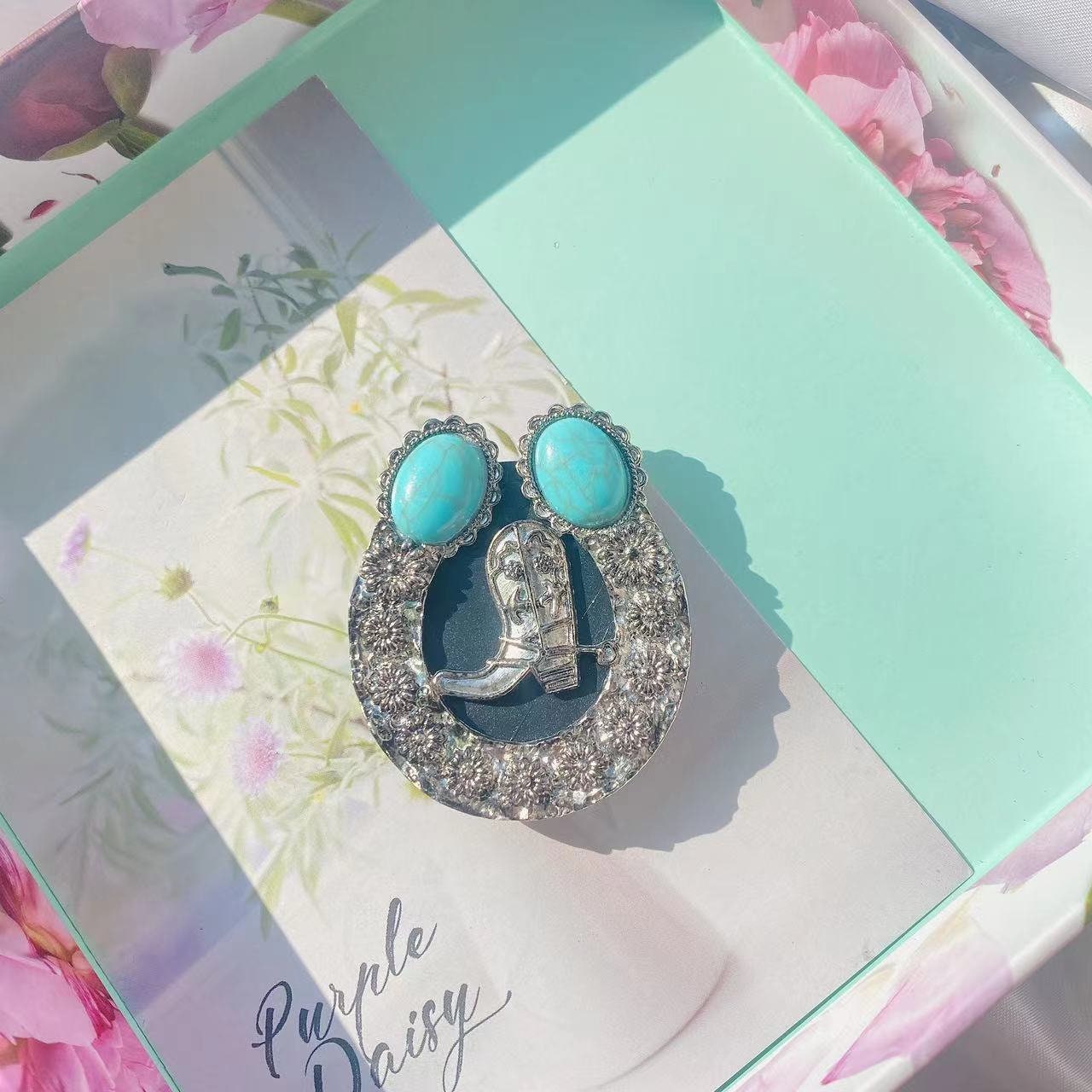 Turquoise Concho Phone Holder, Western Rodeo Bling