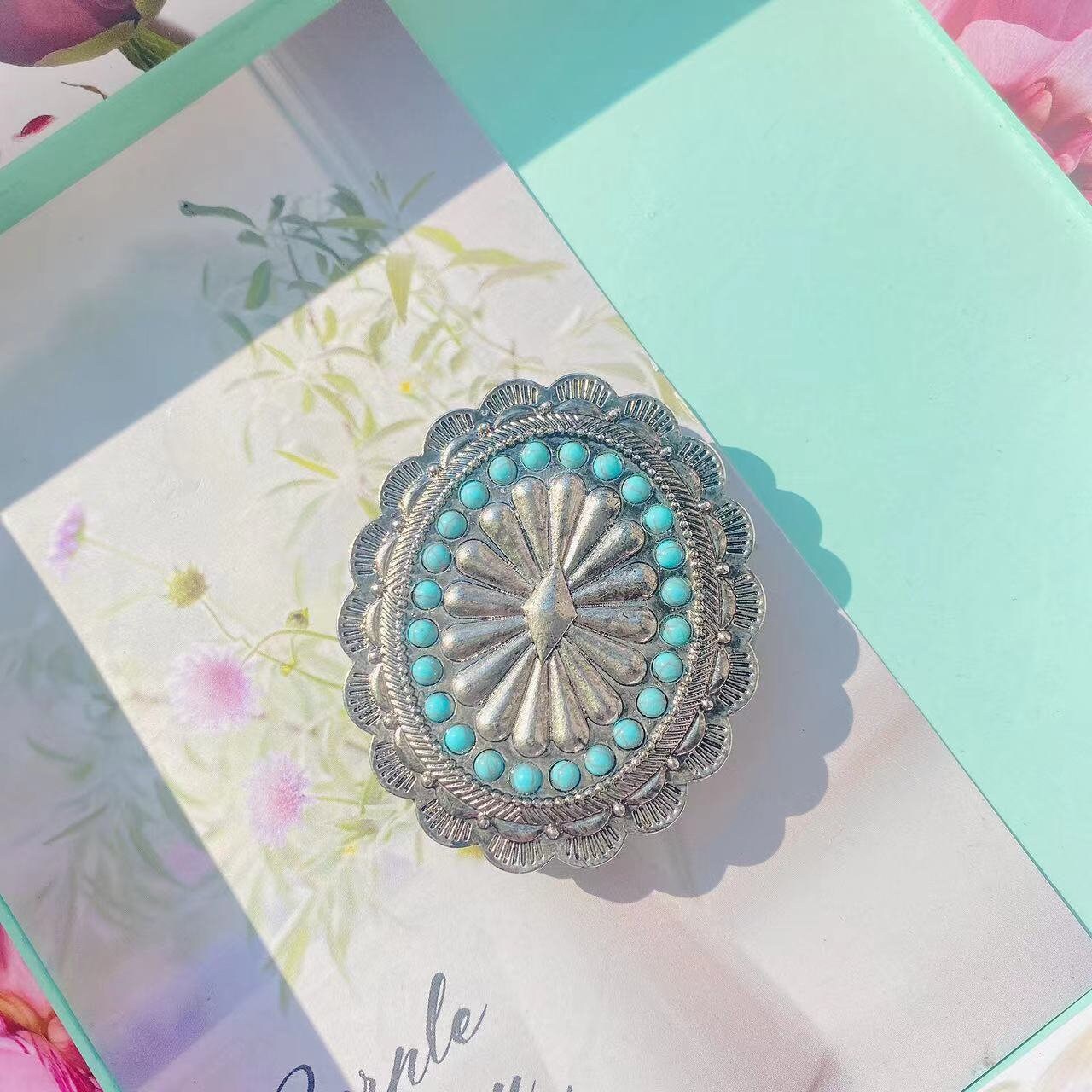 Turquoise Concho Phone Holder, Western Rodeo Bling