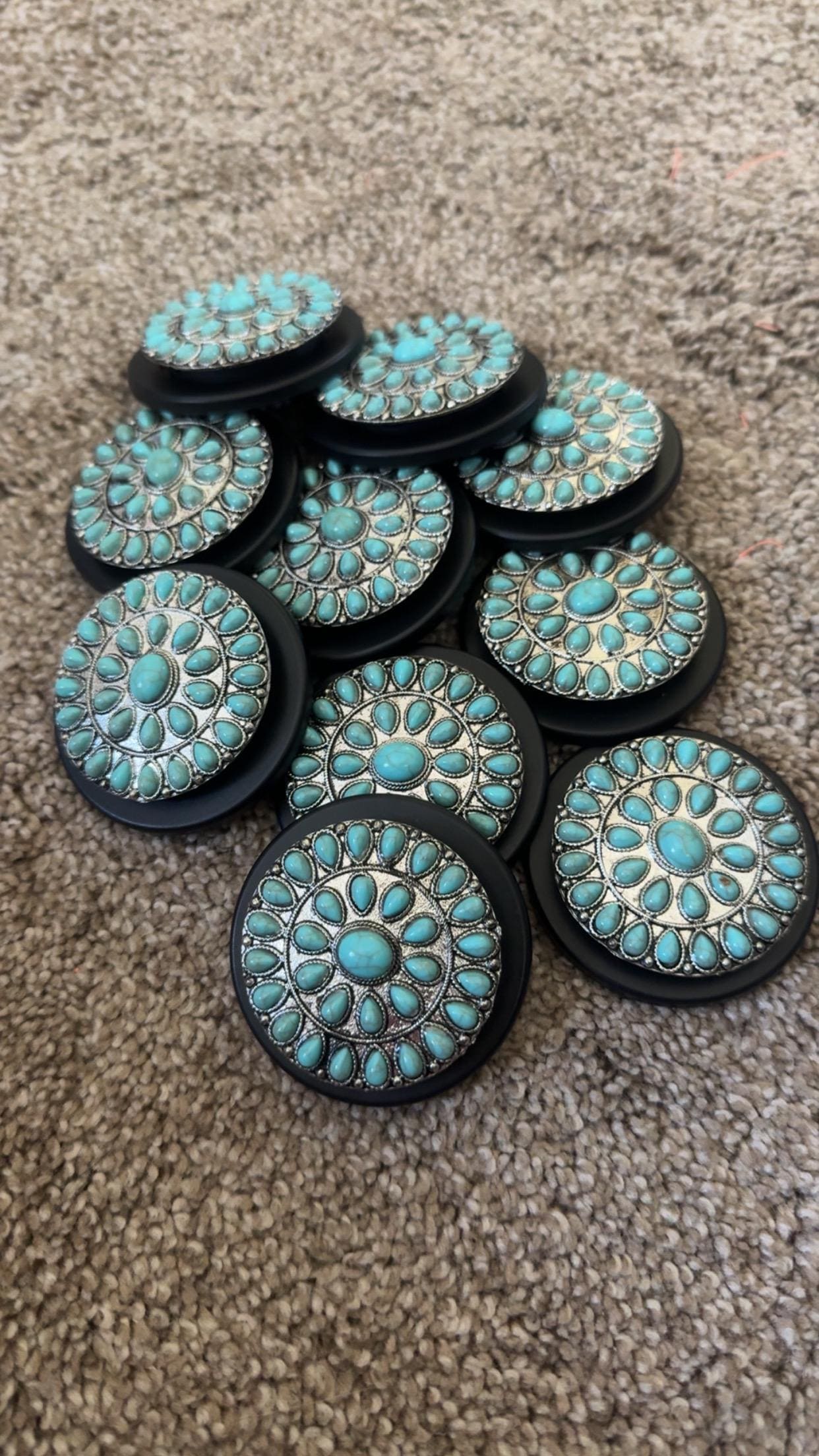 Turquoise Concho Magnetic Phone Holder: Western Rodeo Bling