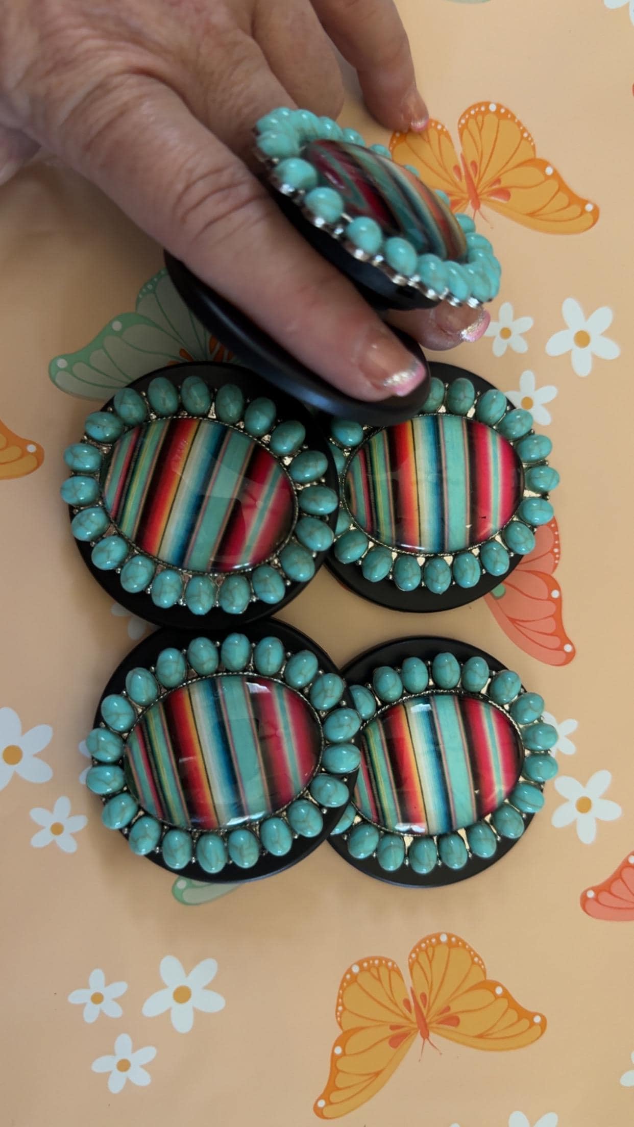 Turquoise Concho Magnetic Phone Holder: Western Rodeo Bling