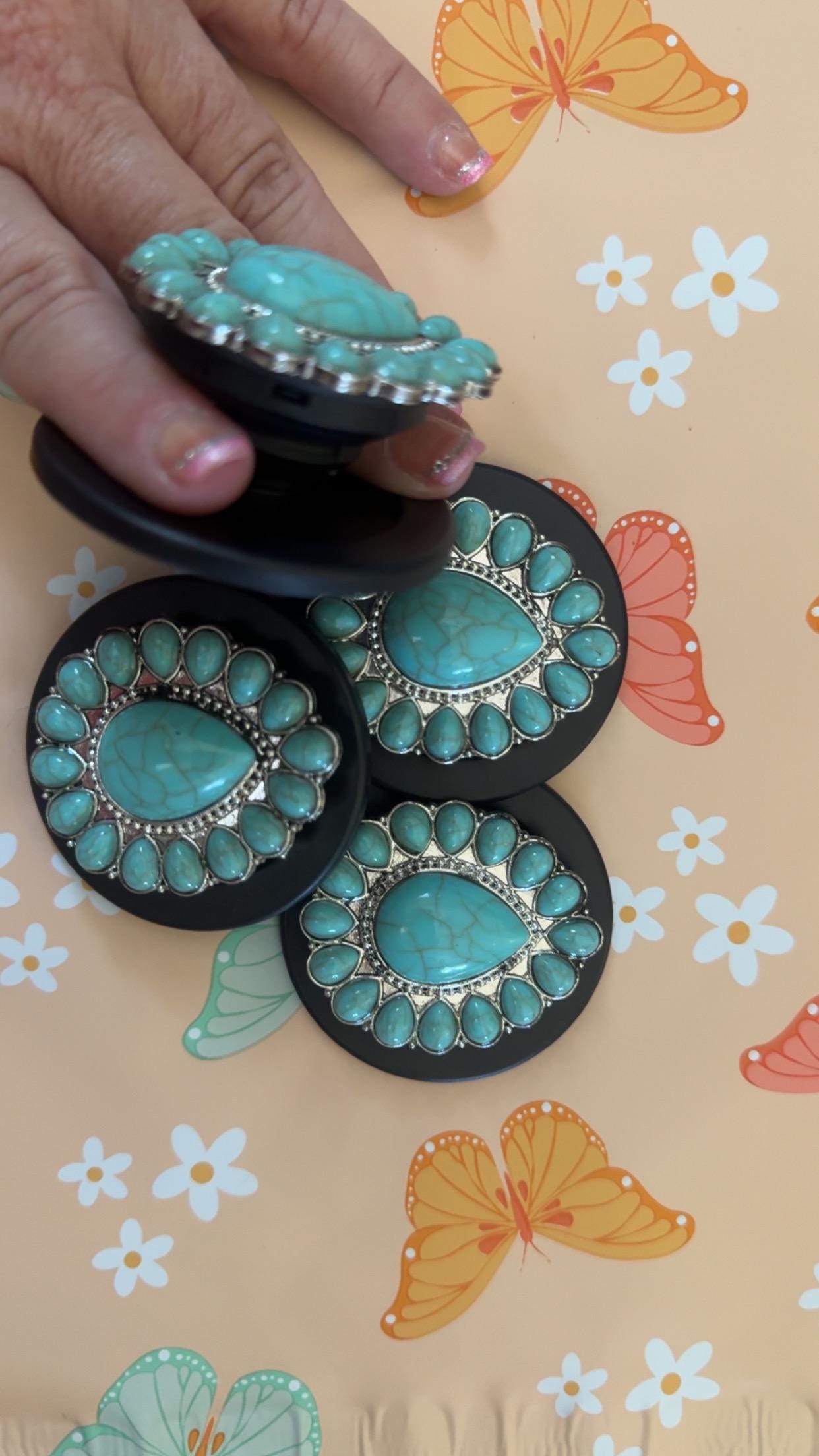 Turquoise Concho Magnetic Phone Holder: Western Rodeo Bling