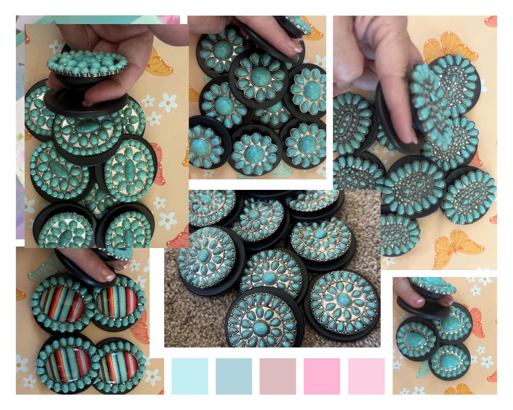 Turquoise Concho Magnetic Phone Holder: Western Rodeo Bling