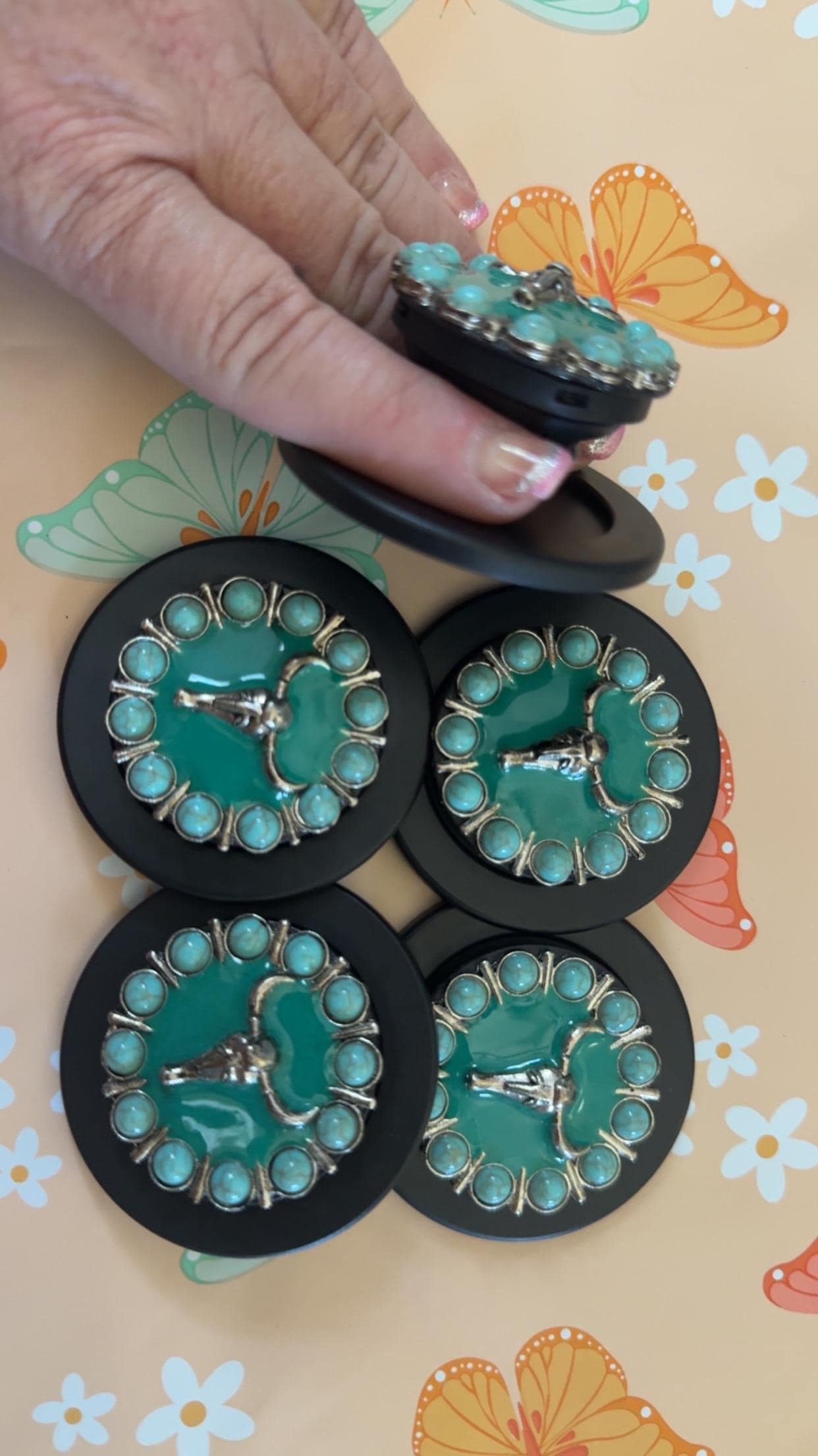 Turquoise Concho Magnetic Phone Holder: Western Rodeo Bling