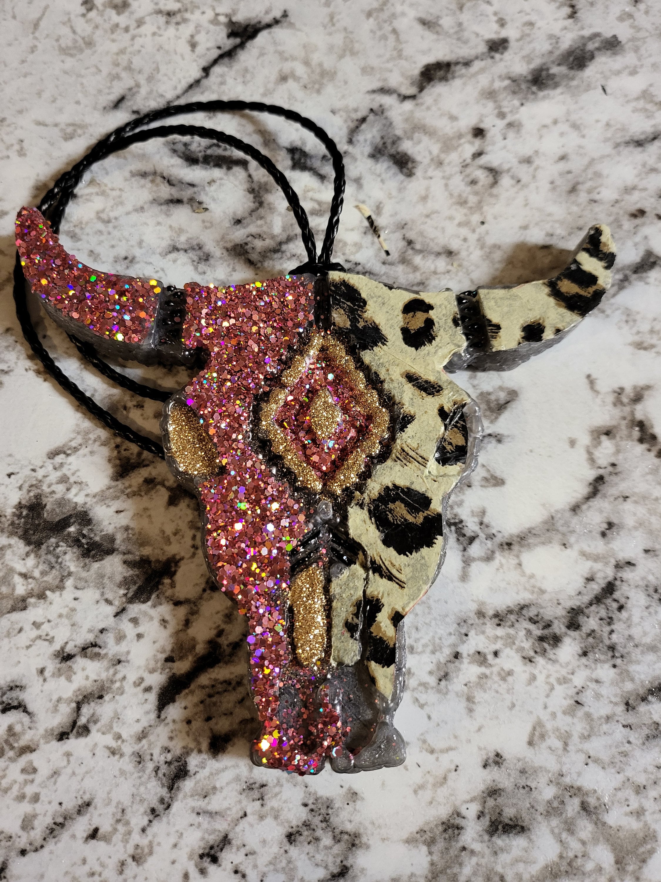Large Aztec Bull - Cheetah - Pink Glitter Bling